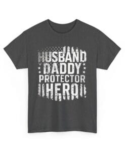 Alternative view of Husband Daddy Protector Hero Shirt, Unisex Heavy Cotton Tee for Father's Day, Perfect Gift for Patriotic Dads
