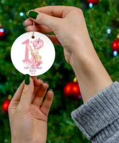 Alternative view of 1st Christmas girl ornament Ceramic Ornament, Babys first Christmas ornament, personalized baby's first Christmas ornament girl, ceramic Christmas ornament for baby girl, new baby gift