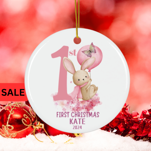 1st Christmas girl ornament Ceramic Ornament, Babys first Christmas ornament, personalized baby's first Christmas ornament girl, ceramic Christmas ornament for baby girl, new baby gift - Image 3