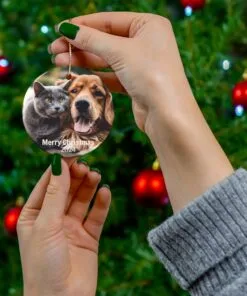 Dog Cat Christmas Ornament, Gift for Pet Lovers, Pet Memorial Ornament, Xmas Tree Deco, Custom Dog Ornament