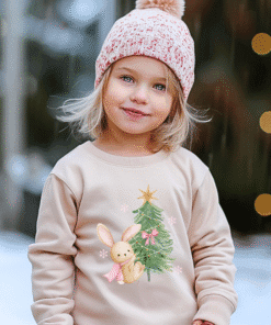Bunny Tree Toddler Sweatshirt, Pink Santa Christmas Sweatshirt, Christmas Sweater, Christmas Tree Sweater Holiday Sweaters Winter Kids Youth