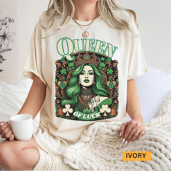 Queen of Luck T-Shirt, St Patrick's Day Baby Tee Goodbye, Retro Shamrock Sweatshirt, Kiss Me I'm Irish, Funny St Paddy Tee, lucky Girl Tee