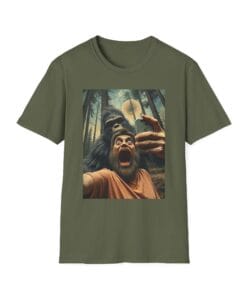 Alternative view of Funny Surprised Scared Man Selfie with Sasquatch Bigfoot T-Shirt, Gorilla Selfie Tee, Funny Gorilla Animal Shirt, Gift for Nature Dino Shirt