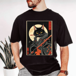 Samurai Cat T-Shirt, Unique Cat Lover Gift, Japanese Art Design Tee, Vintage Samurai Cat T-Shirt, Antique Japanese Cat T-shirt, Cat with Kimono Shirt, Anime Tshirt, Cute Cat Tee, Cool Cat Shirt, Cat Lover Gift