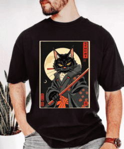 Samurai Cat T-Shirt, Unique Cat Lover Gift, Japanese Art Design Tee, Vintage Samurai Cat T-Shirt, Antique Japanese Cat T-shirt, Cat with Kimono Shirt, Anime Tshirt, Cute Cat Tee, Cool Cat Shirt, Cat Lover Gift