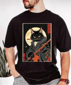 Samurai Cat T-Shirt, Unique Cat Lover Gift, Japanese Art Design Tee, Vintage Samurai Cat T-Shirt, Antique Japanese Cat T-shirt, Cat with Kimono Shirt, Anime Tshirt, Cute Cat Tee, Cool Cat Shirt, Cat Lover Gift