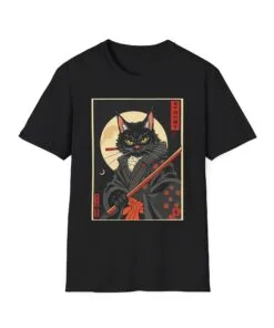Alternative view of Samurai Cat T-Shirt, Unique Cat Lover Gift, Japanese Art Design Tee, Vintage Samurai Cat T-Shirt, Antique Japanese Cat T-shirt, Cat with Kimono Shirt, Anime Tshirt, Cute Cat Tee, Cool Cat Shirt, Cat Lover Gift