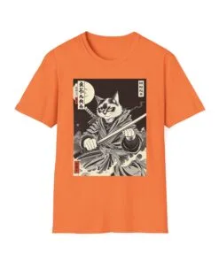 Alternative view of Vintage Japanese Art Anime T-Shirt, Vintage Cat Samurai T-Shirt, Fun Graphic Tee for Cat Lovers
