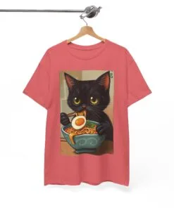 Alternative view of Cute Black Cat Ramen Unisex Tee, Cat Lover Funny Apparel, Cotton T-Shirt for Pet Owners, Anime Style Shirt
