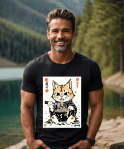 Kawaii Cat Ramen Anime Lovers T-Shirt, Ramen Cat Shirt, Cute Noodle Cat Sweatshirt, Kawaii Japanese Anime Cat Shirt
