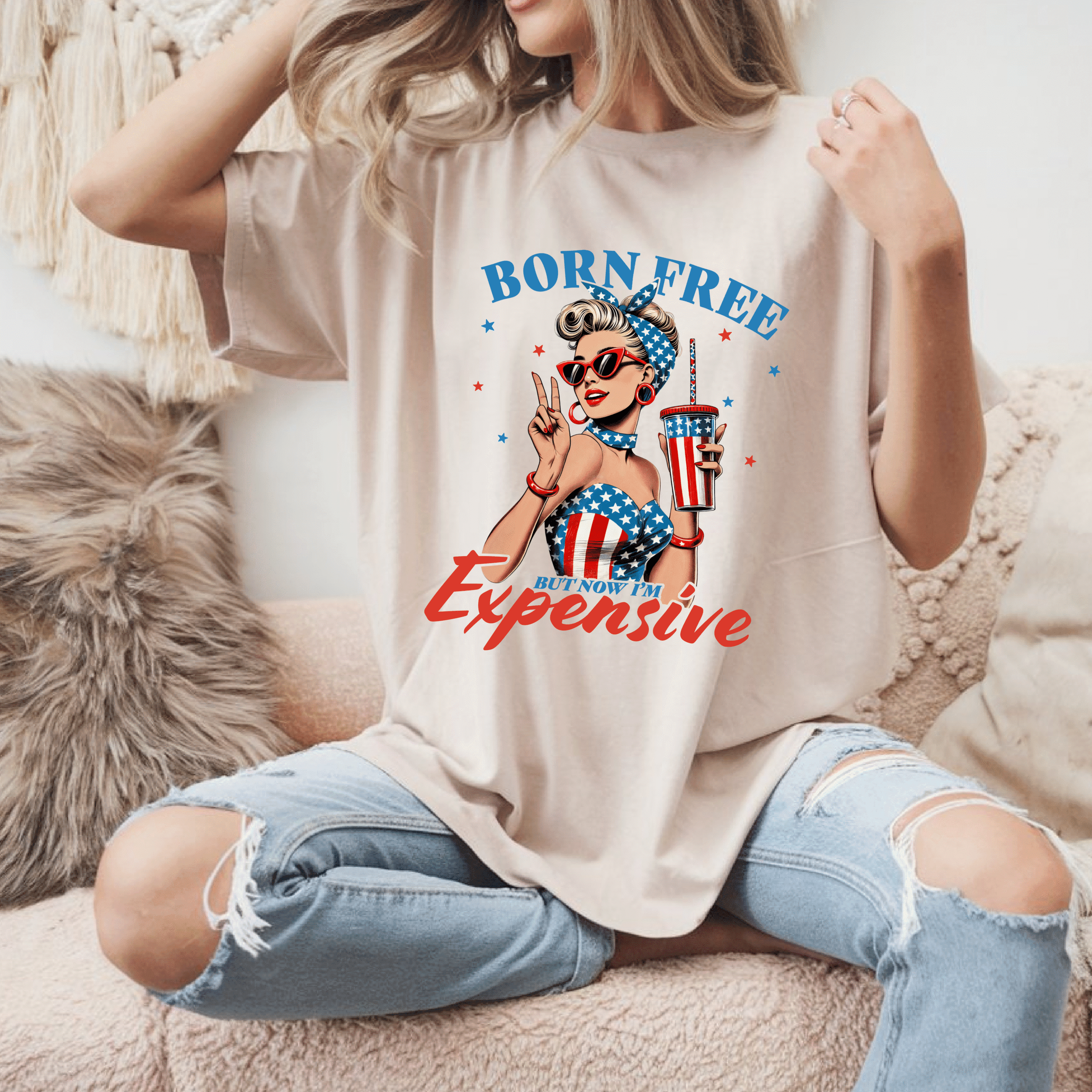 Born Free Graphic Tee - Vintage Style Unisex Cotton Shirt for Summer Celebrations, 4th of July, BBQs, and Everyday Wear - Image 4
