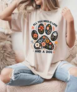 All You Need Is Love and a Dog T-Shirt | Heavy Cotton Tee for Dog Lovers | Pet Gift | Casual Wear | Cute Animal Lover Shirt