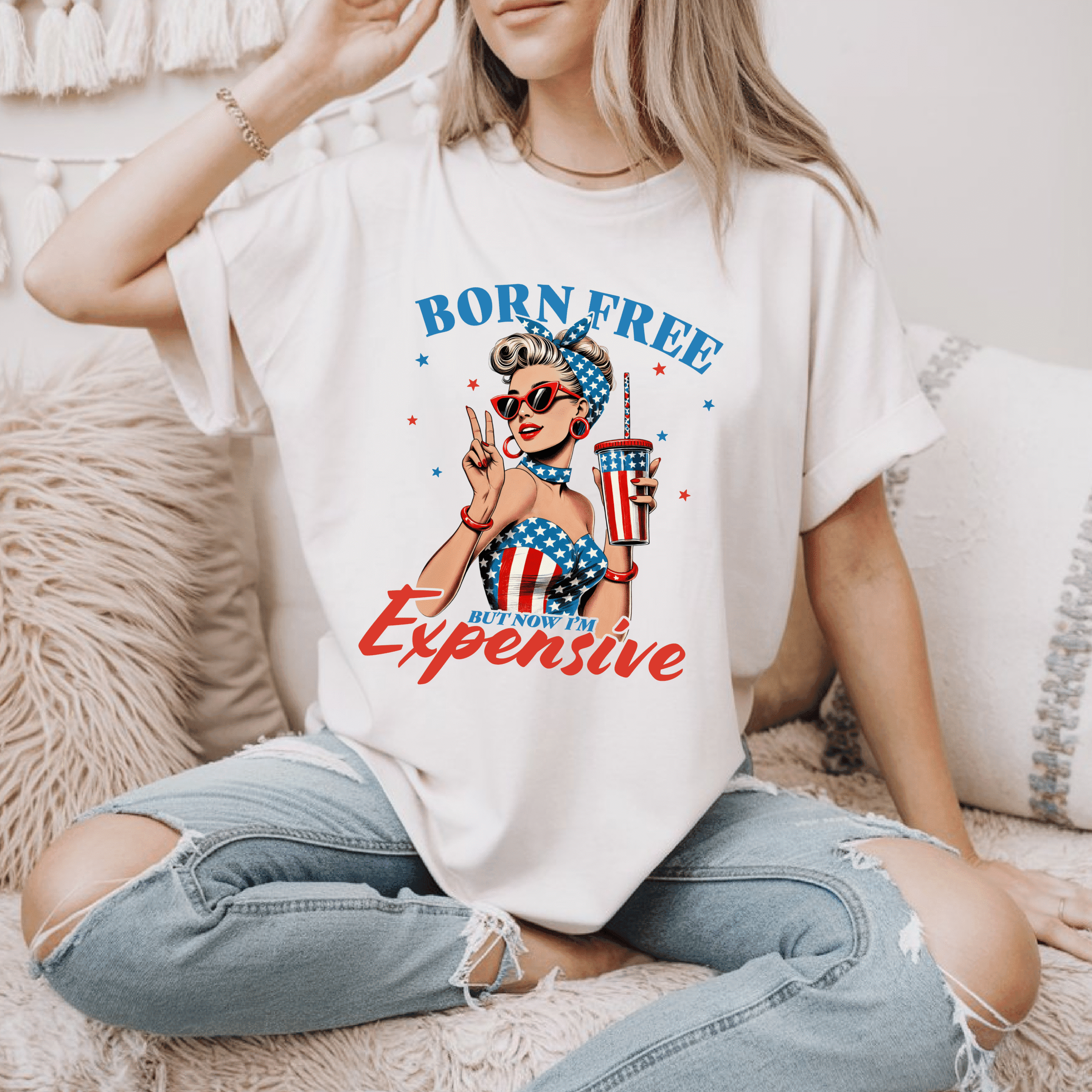 Born Free Graphic Tee - Vintage Style Unisex Cotton Shirt for Summer Celebrations, 4th of July, BBQs, and Everyday Wear - Image 2