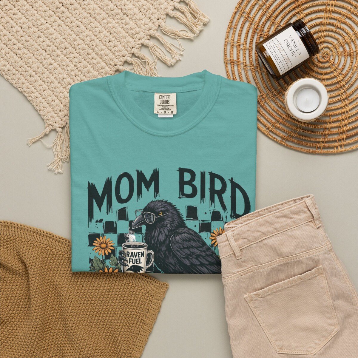 Comfort Color Mom Bird Crow T-shirt, Floral Raven Design, Funny Bird, Frog Meme, Raccoon Tee - Image 11