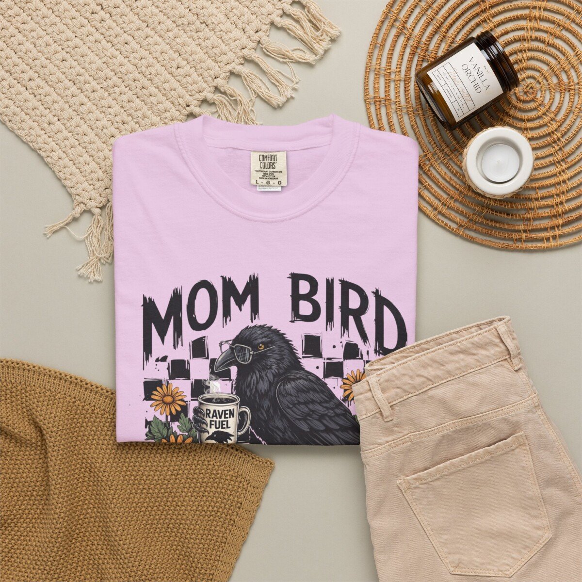 Comfort Color Mom Bird Crow T-shirt, Floral Raven Design, Funny Bird, Frog Meme, Raccoon Tee - Image 7