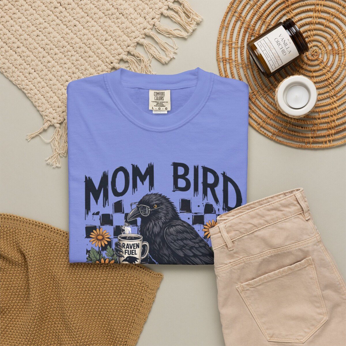 Comfort Color Mom Bird Crow T-shirt, Floral Raven Design, Funny Bird, Frog Meme, Raccoon Tee - Image 6