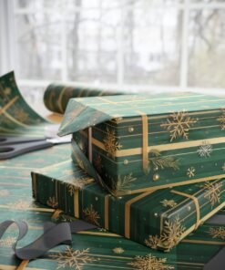 Alternative view of Green & Gold Snowflake Wrapping Paper Roll — Festive Christmas Gift Wrap