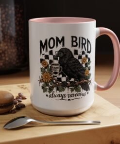 Alternative view of Mom Bird Raven Illustration Mug | Raven Fuel Coffee Cup, Always Ravenous, Raven Mug