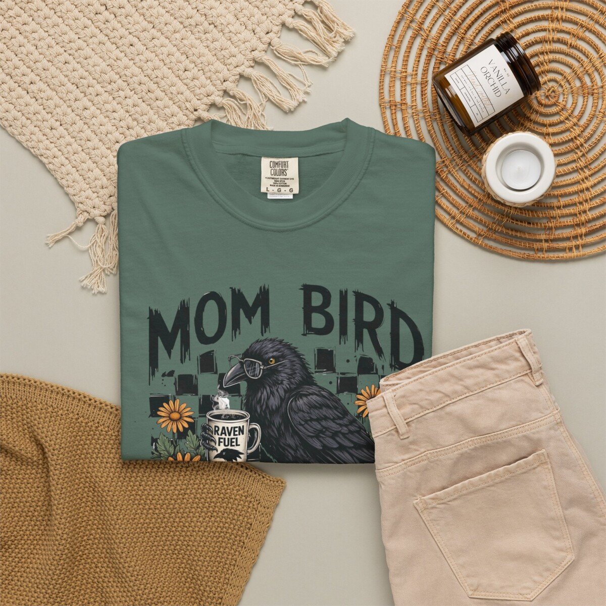 Comfort Color Mom Bird Crow T-shirt, Floral Raven Design, Funny Bird, Frog Meme, Raccoon Tee - Image 5