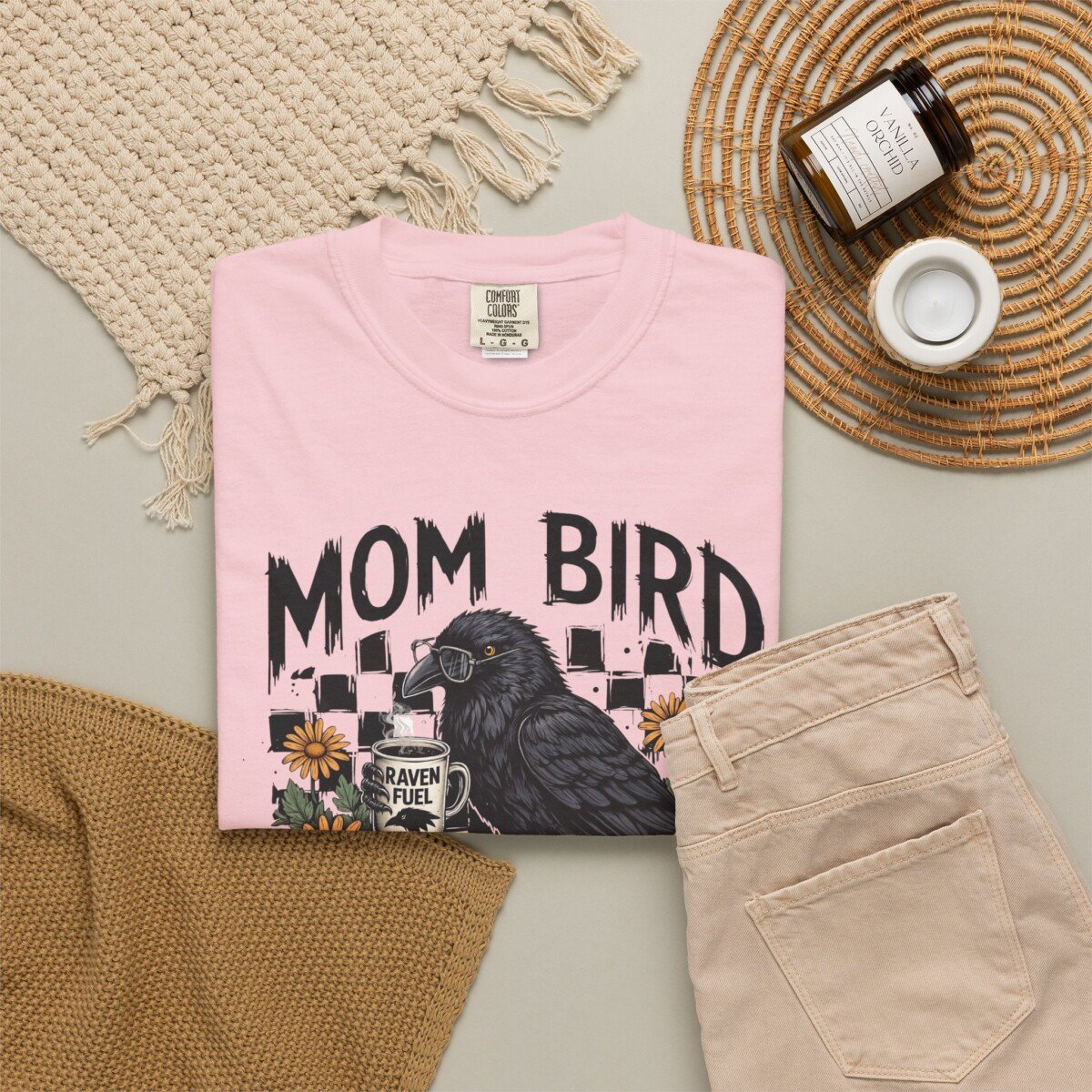 Comfort Color Mom Bird Crow T-shirt, Floral Raven Design, Funny Bird, Frog Meme, Raccoon Tee - Image 8