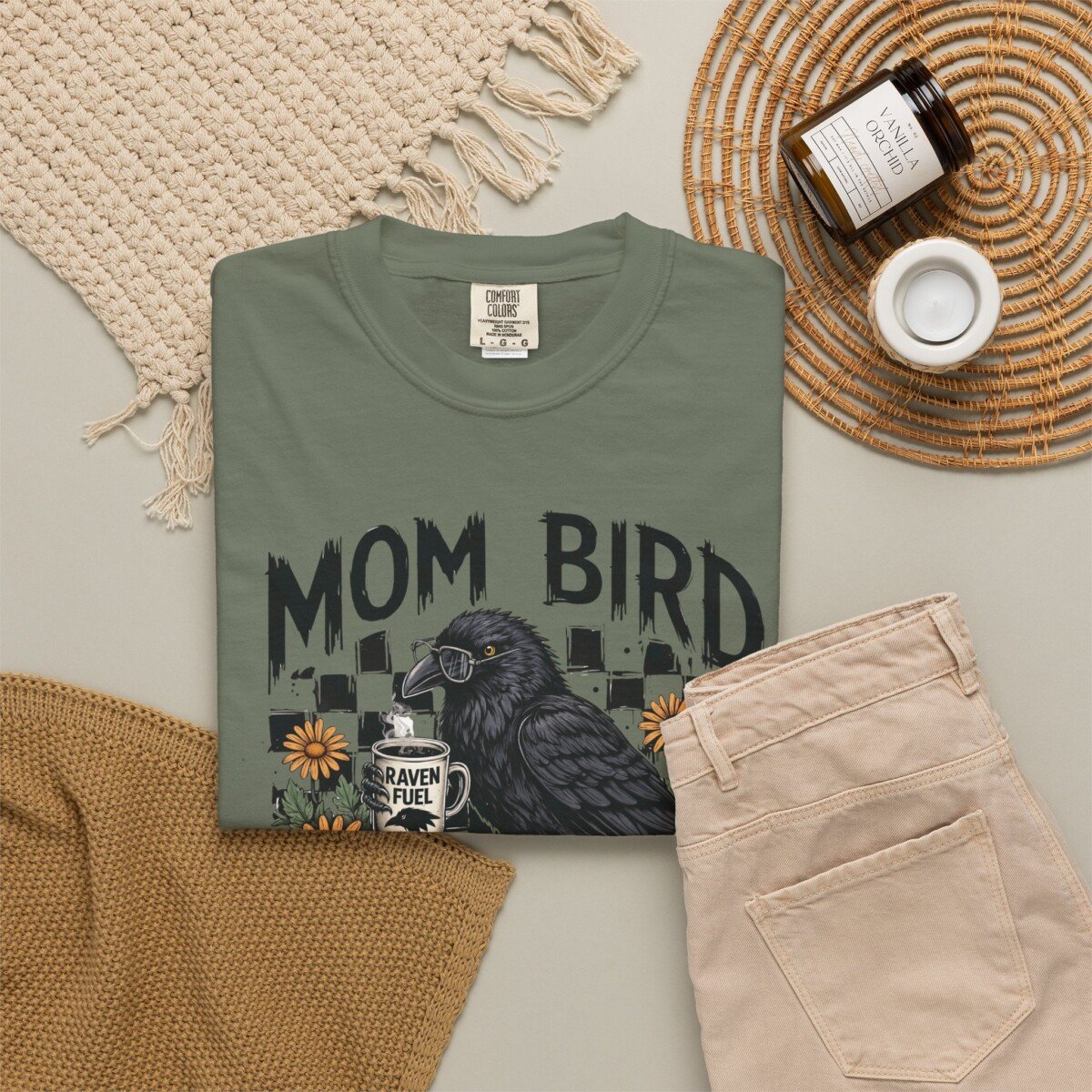 Comfort Color Mom Bird Crow T-shirt, Floral Raven Design, Funny Bird, Frog Meme, Raccoon Tee - Image 10