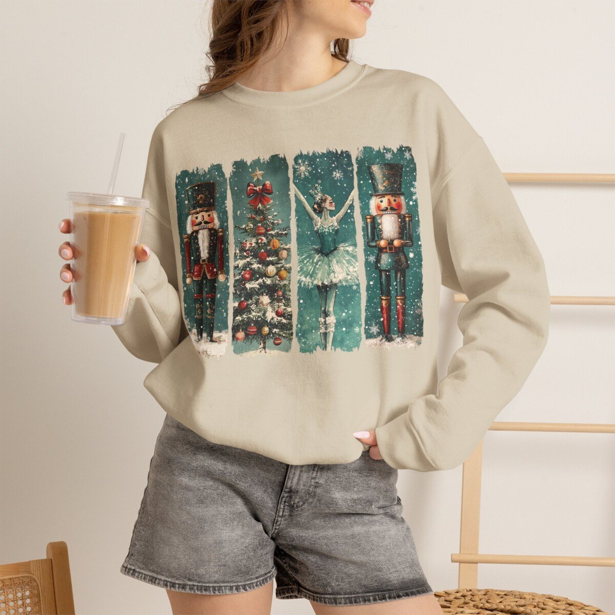 Nutcracker Ballet Panels sweatshirt | Christmas tree holiday ballet dancer design, Retro Christmas Shirt Comfort Colors, Cute Xmas Tshirt