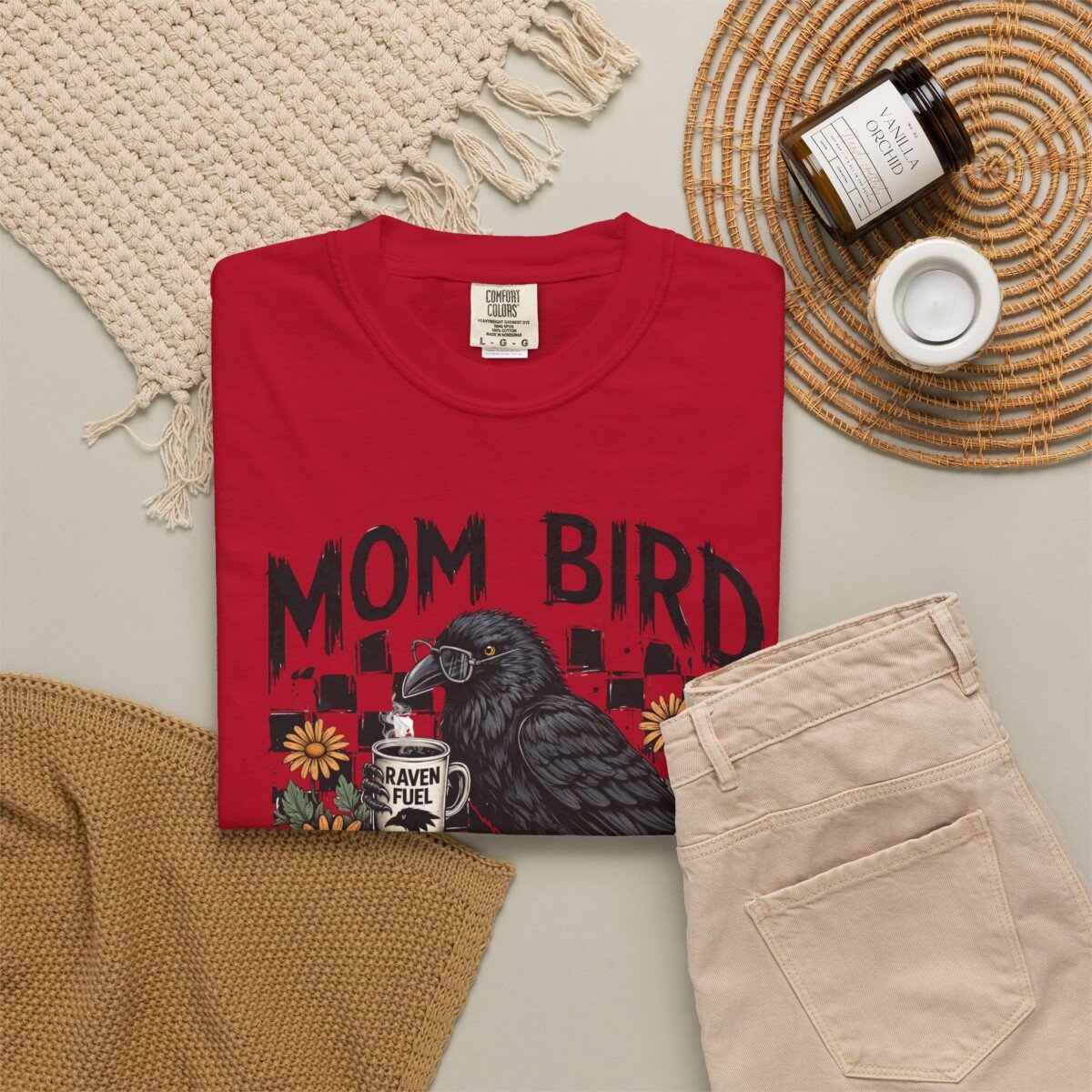 Comfort Color Mom Bird Crow T-shirt, Floral Raven Design, Funny Bird, Frog Meme, Raccoon Tee - Image 9