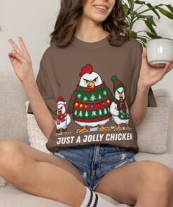 Just a Jolly Chicken Christmas T-Shirt, Funny Christmas Chicken Shirt, Comfort Colors® Gif for Holiday Tee, Cute Farm Animal Gift