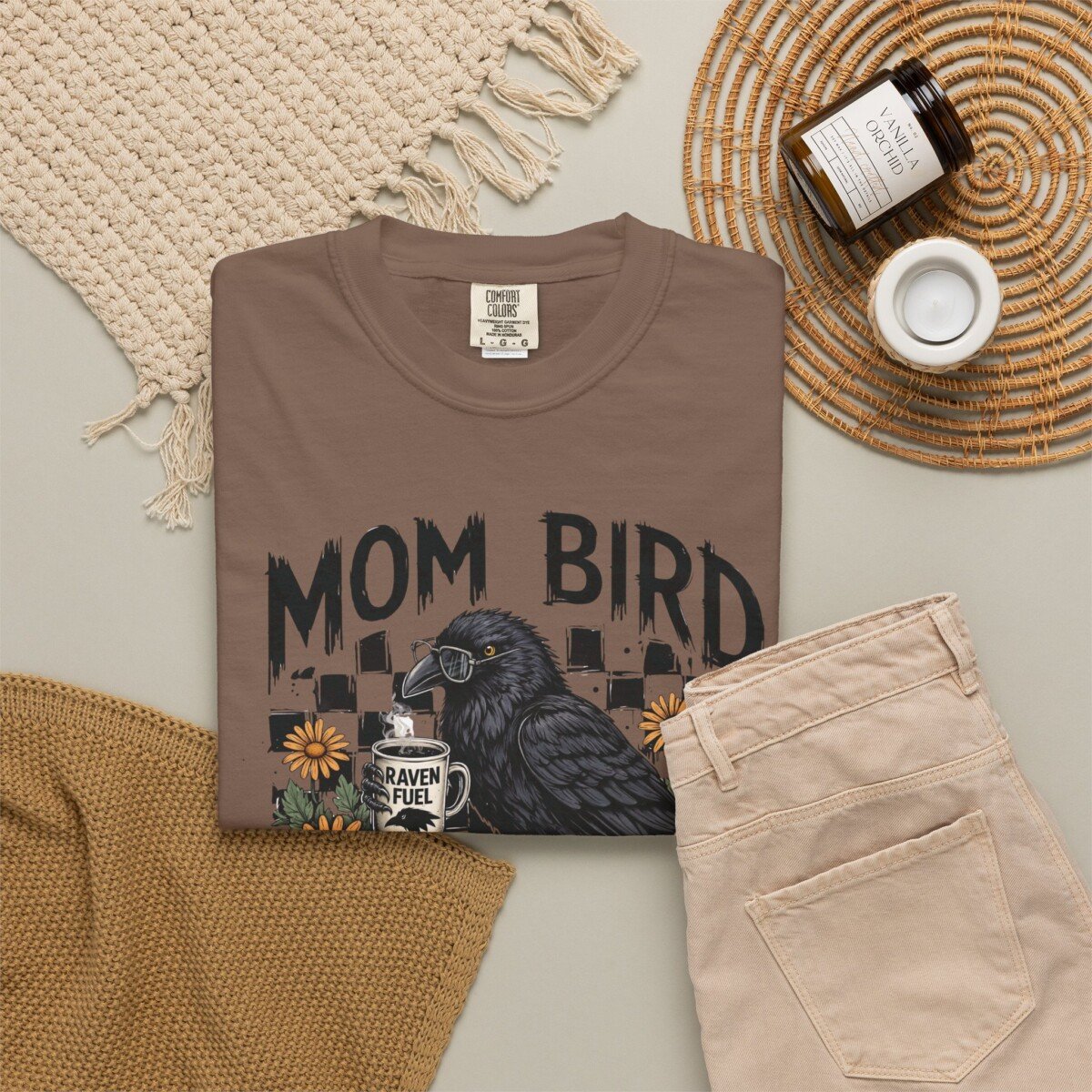 Comfort Color Mom Bird Crow T-shirt, Floral Raven Design, Funny Bird, Frog Meme, Raccoon Tee - Image 3