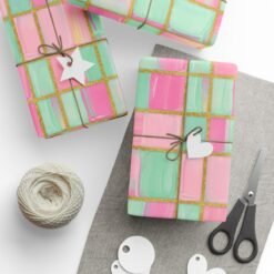 Pastel Geode Gift Wrap Roll — Pink & Mint Marble Wrapping Paper with Gold Vein Accent