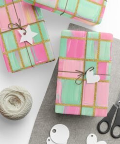Pastel Geode Gift Wrap Roll — Pink & Mint Marble Wrapping Paper with Gold Vein Accent