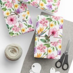 Floral Watercolor Wrapping Paper Roll — Pink & Yellow Garden Bouquet Gift Wrap