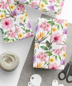 Floral Watercolor Wrapping Paper Roll — Pink & Yellow Garden Bouquet Gift Wrap