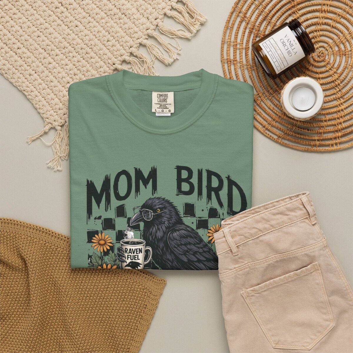 Comfort Color Mom Bird Crow T-shirt, Floral Raven Design, Funny Bird, Frog Meme, Raccoon Tee - Image 4