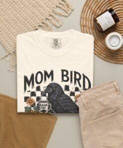 Alternative view of Comfort Color Mom Bird Crow T-shirt, Floral Raven Design, Funny Bird, Frog Meme, Raccoon Tee