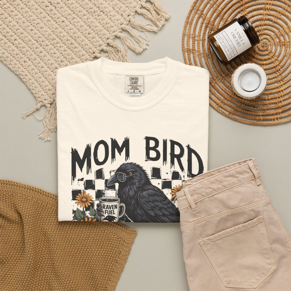 Comfort Color Mom Bird Crow T-shirt, Floral Raven Design, Funny Bird, Frog Meme, Raccoon Tee - Image 2