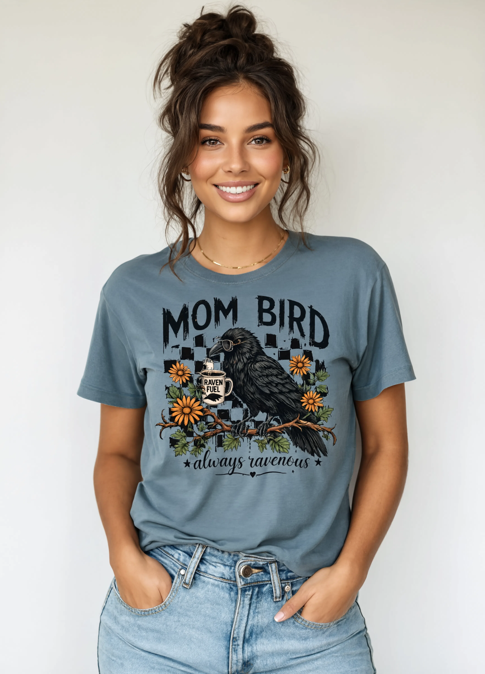Comfort Color Mom Bird Crow T-shirt, Floral Raven Design, Funny Bird, Frog Meme, Raccoon Tee