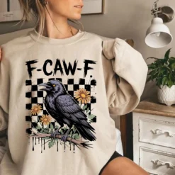 F-CAW-F Raven Crewneck Sweatshirt — Gothic Crow Graphic Pullover