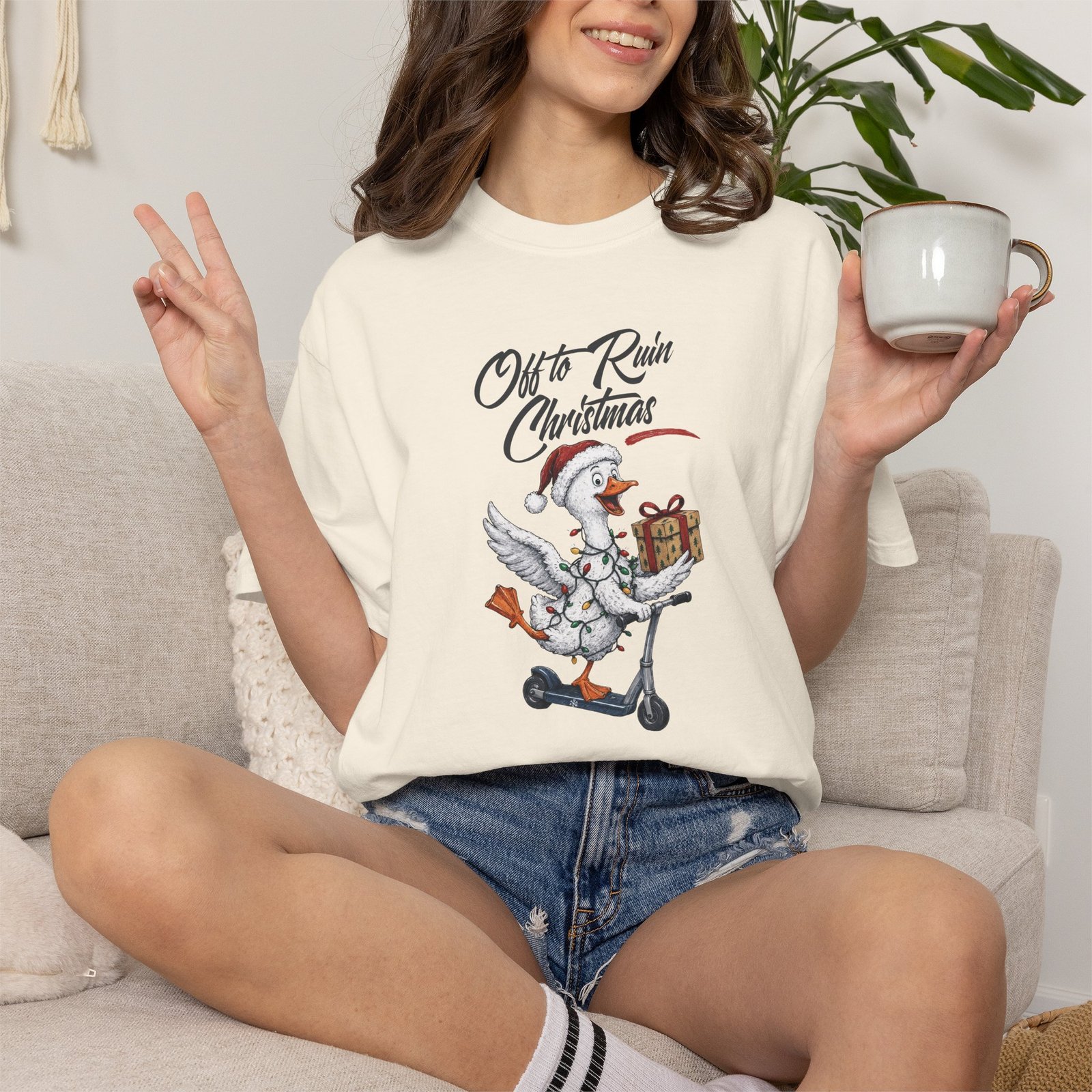 Christmas Goose Scooter T-Shirt — "Out to Ruin Christmas" Holiday Tee - Image 2