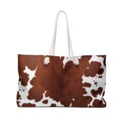Cowhide Print Weekender Bag — Brown & White Travel Tote