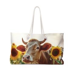 Cow & Sunflowers Weekender Bag – Rustic Farmhouse Travel Tote