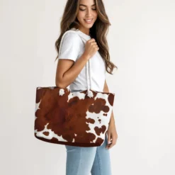 Cowhide Print Weekender Bag — Brown & White Travel Tote