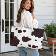 Cow Print Weekender Bag — Brown & White Travel Tote