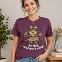 Frog Delight Christian T-Shirt — "First of all, Jesus thinks I'm a delight"