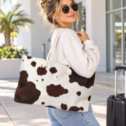 Cow Print Weekender Bag — Brown & White Travel Tote