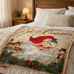 Merry Christmas Santa Velveteen Plush Blanket